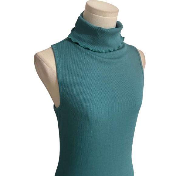 NSR Sleeveless Teal Blue‎ Dress Midi Ribbed Turtleneck Bodycon M Party Vacation - Picture 2 of 4